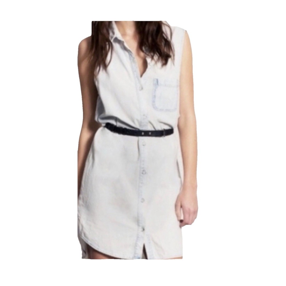 Rag Bone XS Norfolk Chambray Button Up Dress Bleach Out Denim Sleeveless